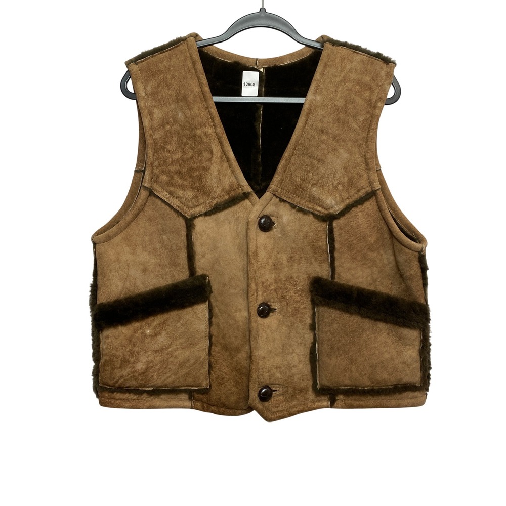 The Sheepskin Trader Shearling Vest Mens 44 Tan Western Outsdoorman Jacket